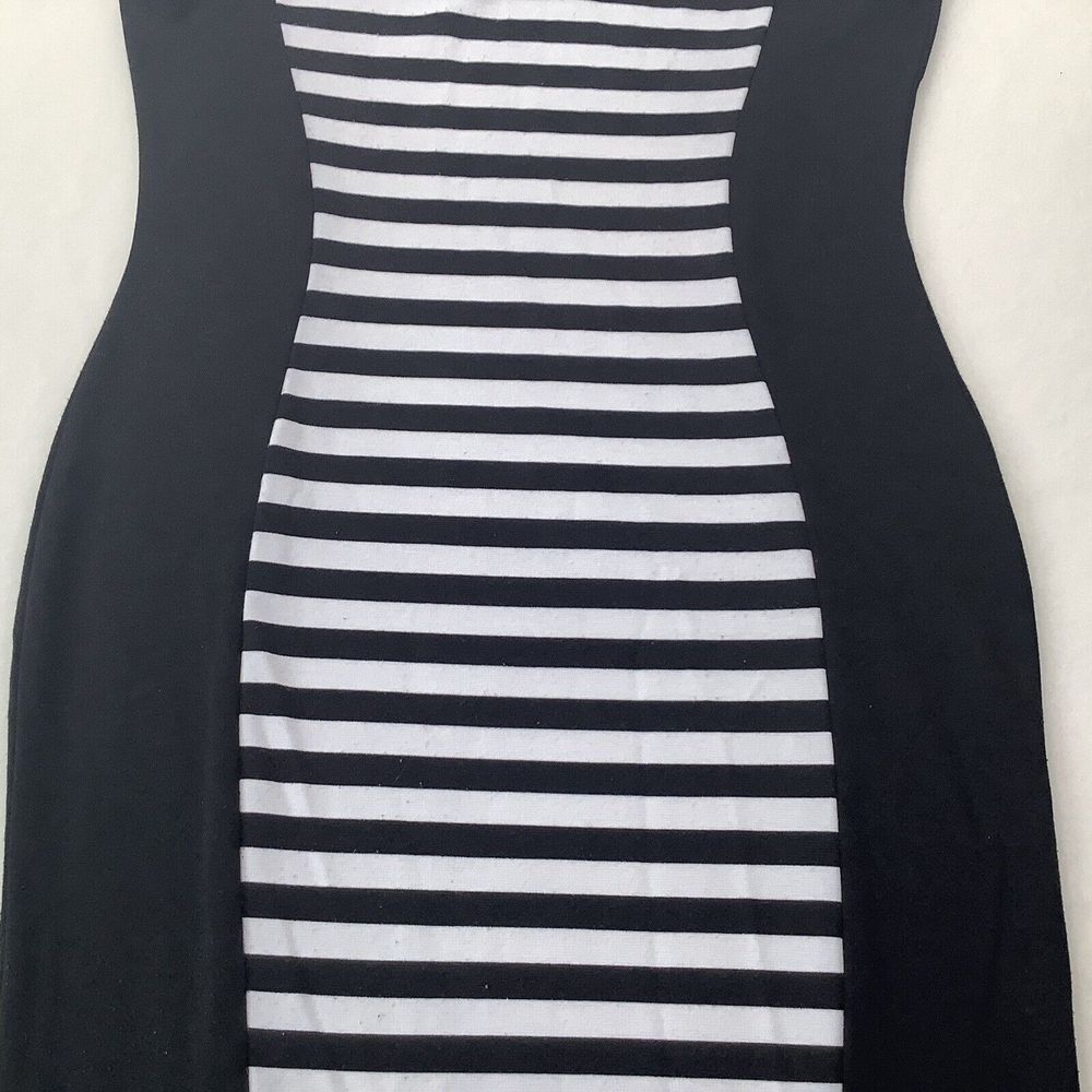 Nicki Minaj Black White Bodycon Dress Size Large back Zipper Stretch Striped - Picture 9 of 12